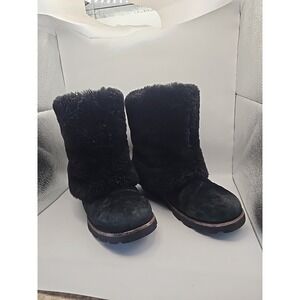 UGG Shearling Fleece Lined Mid-Calf Boots Black Comfort Women's US Size 7